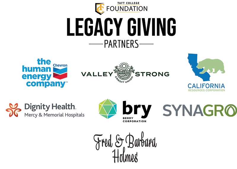 A collection of logos from legacy giving partners of Taft College