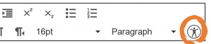 Screenshot of the Rich Content Editor toolbar in Canvas with the Accessibility button highlighted